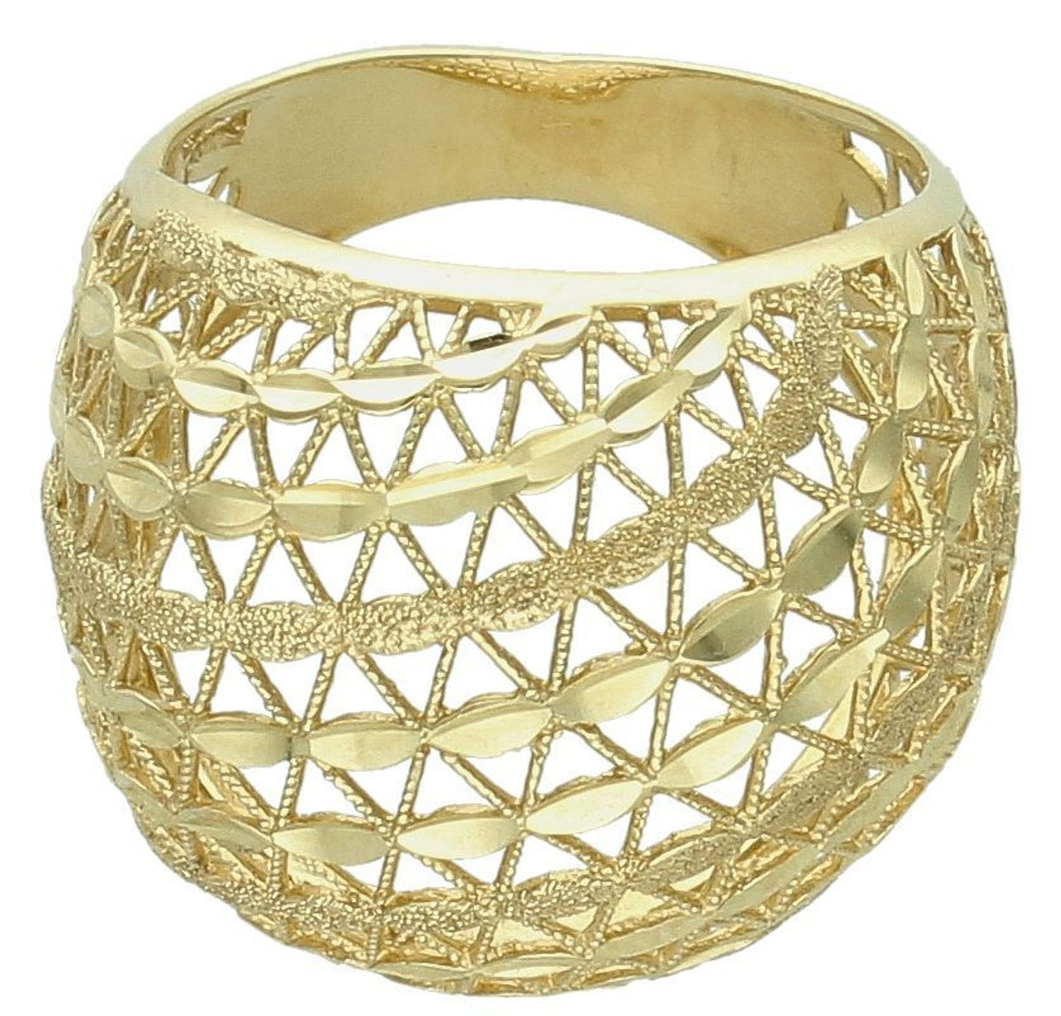 Złoty pierścionek szeroki z ażurowym wzorem próba 585, PI 2245. Szerokość pierścionka podkreśla ażurowy design, sprawiając, że jest on bardzo wyrazisty i stanowi doskonały akcent w 1.jpg